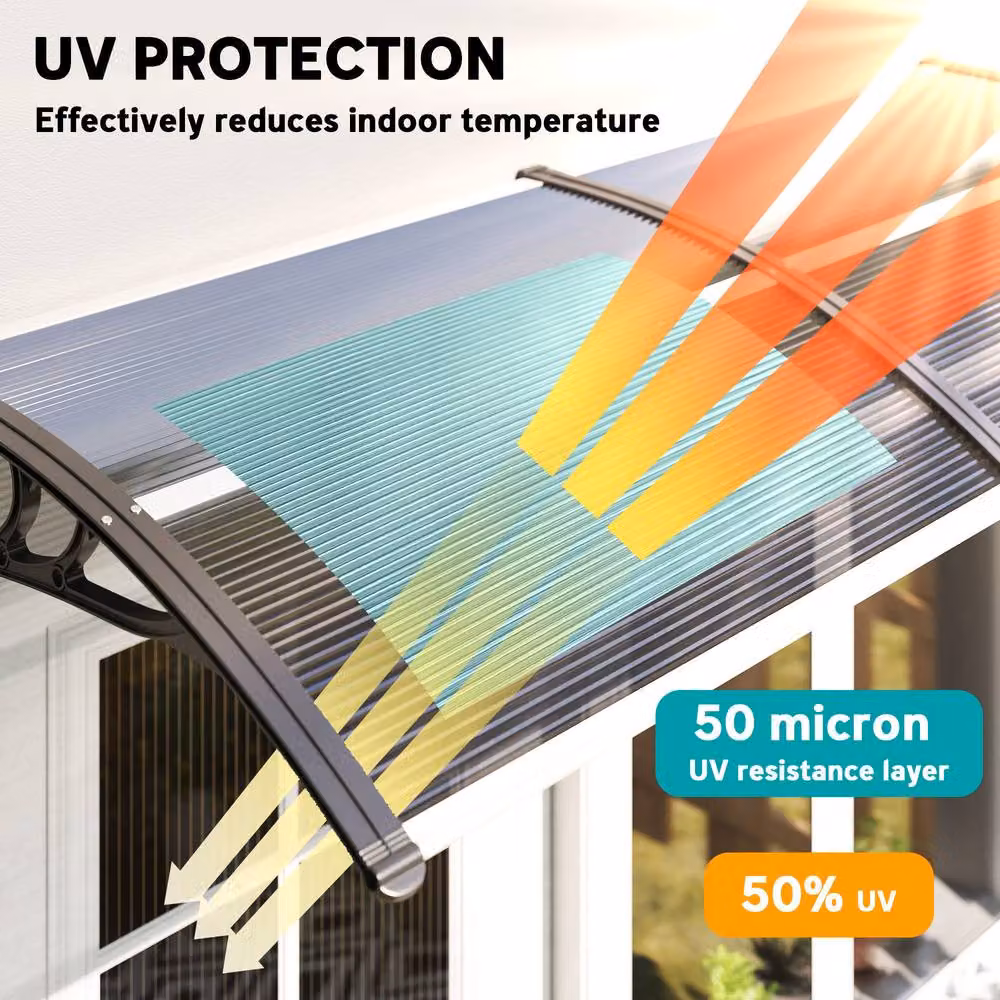 Rolipo Black Front Door Canopy Awning Rain Shelter W: 196 cm, D: 75 cm – 5