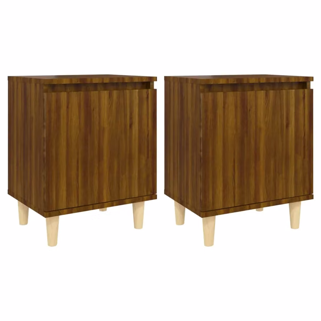 Berkfield Home Bed Cabinets with Solid Wood Legs, 2 Pieces, Brown Oak, W: 40 cm, D: 30 cm, H: 50 cm – 2