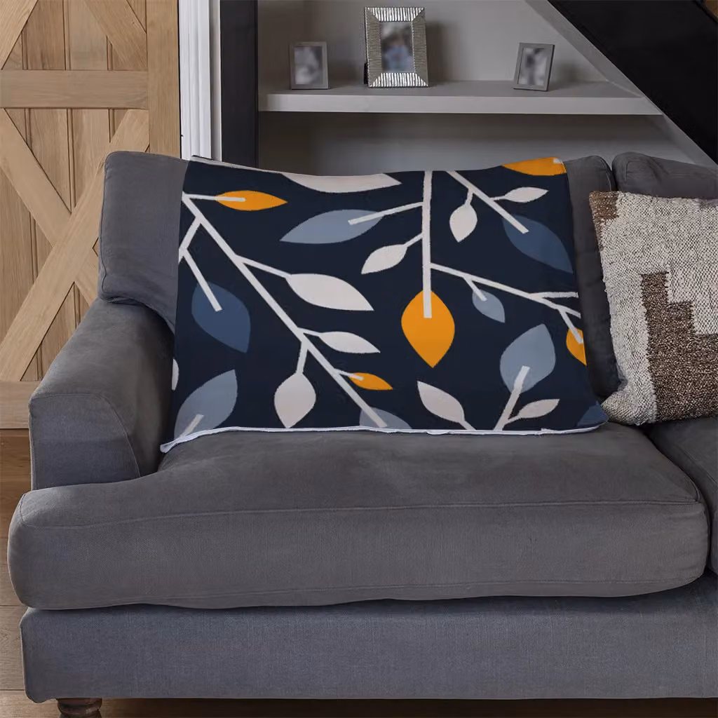Benjamin Tate Design Geometric Abstract Fleece Blanket in Blue and Beige, W/D/H: 120 x 150 cm – 3