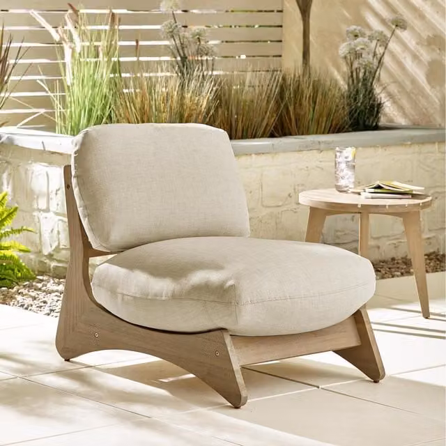 FurnitureboxUK Iko Acacia Solid Wood Indoor and Outdoor Accent Chair in Cream and Beige