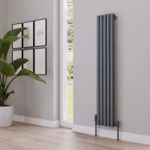 UK Radiators Omeara Anthracite Elliptical Tube Vertical Designer Single Panel Radiator, H: 140 cm, W: 29 cm – 3