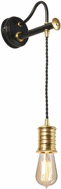 Netlighting Douille Industrial Indoor Wall Light, E27 Socket, Black and Polished Brass with Yellow Accents