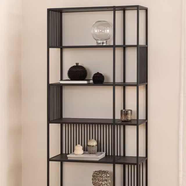 Furniture To Go Modern Matt Black Metal Freestanding Bookcase with 5 Shelves