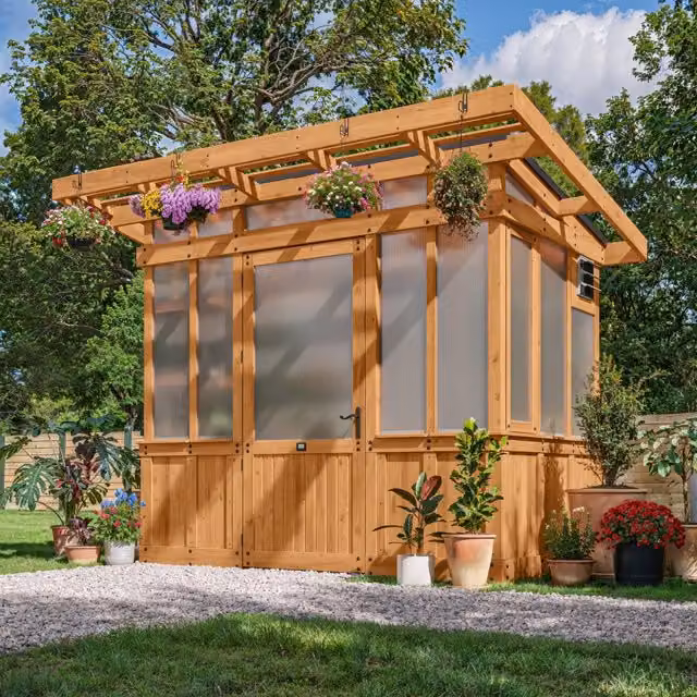 Backyard Discovery Poppy Wooden Greenhouse with Polycarbonate Windows and Shelving, Brown, W: 270 cm, D: 170 cm, H: 170 cm