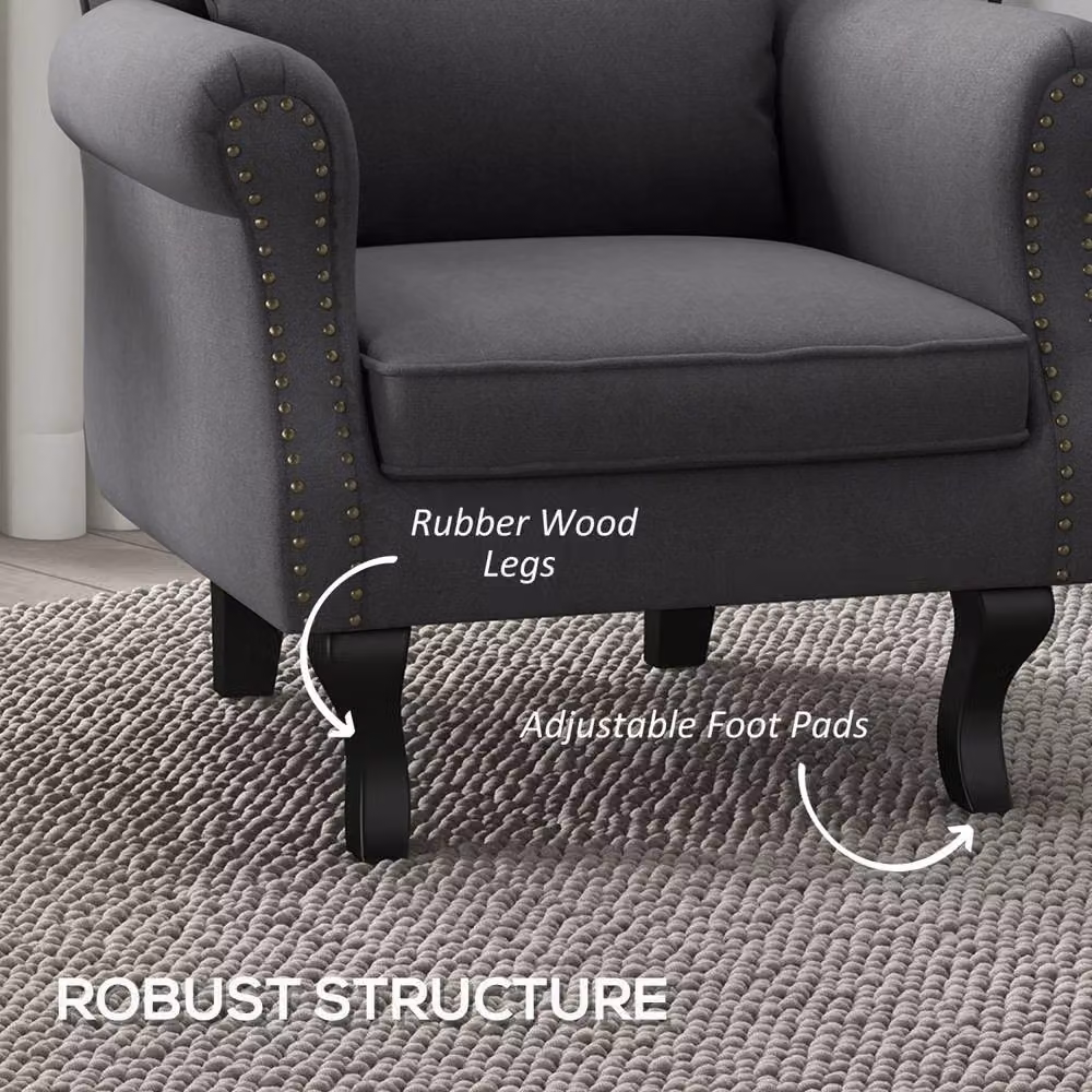 Wyld Haus Rolu Zimo Dark Grey Chesterfield Fabric Accent Chair – 5