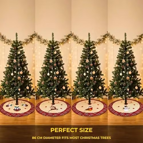 Shatchi 4 Piece Set Round Christmas Tree Skirt Decor in Brown and Beige, Diameter: 86 cm – 3