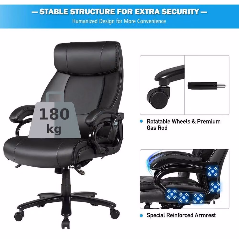 KORVIXA Big & Tall Executive Swivel Office Chair in Black with Headrest and Armrests – 5