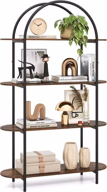 COSTWAY 4-Tier Industrial Open Bookcase in Matt Metal