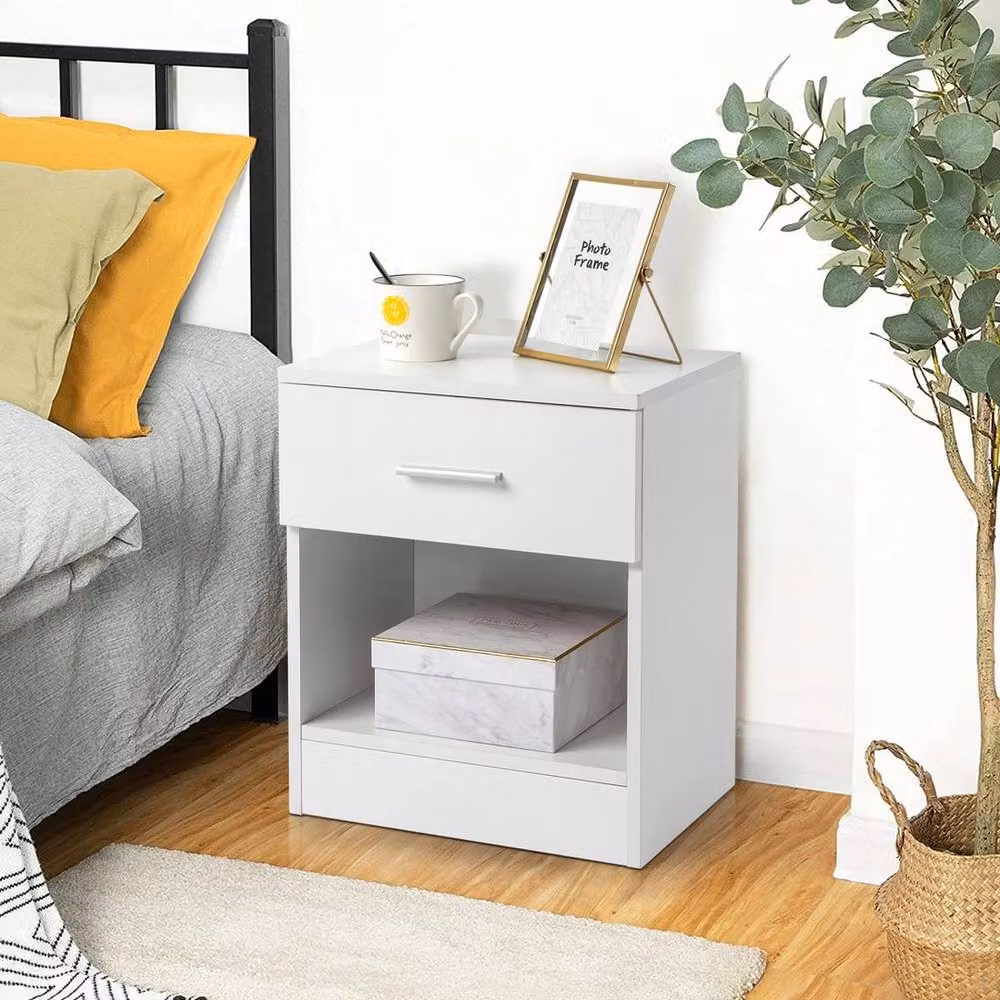 NESTLUNE White Bedside Table Nightstand with One Drawer – 3