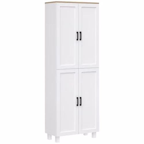 HOMCOM Modern Freestanding Kitchen Pantry Tall Unit with Hinged Doors and Internal Shelves, White, H x W x D: 170.5 x 60 x 30 cm – 1