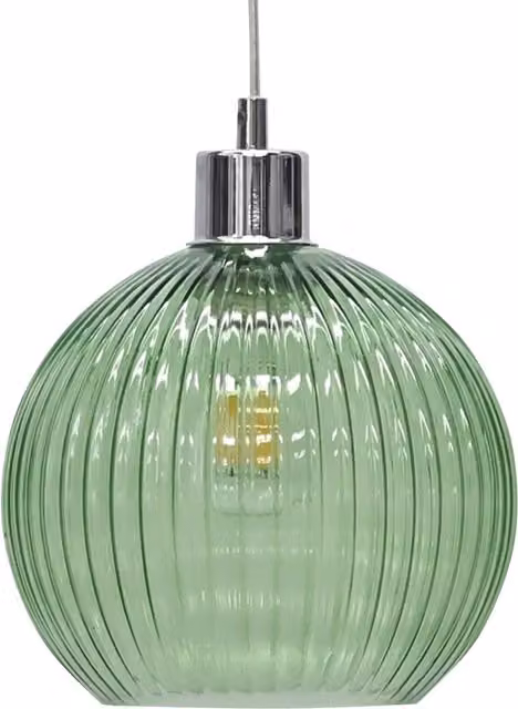 First Choice Lighting Betchley Green Ribbed Glass Globe Easy Fit Pendant Shade
