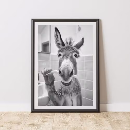 60 Second Makeover Donkey Brushing Teeth Animal Print Paper Poster, A3
