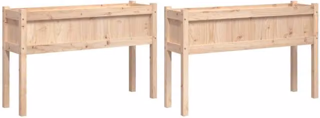Berkfield Home Garden Set of 2 Solid Wood Pine Planters with Legs in Natural Brown and Multicolour – 1