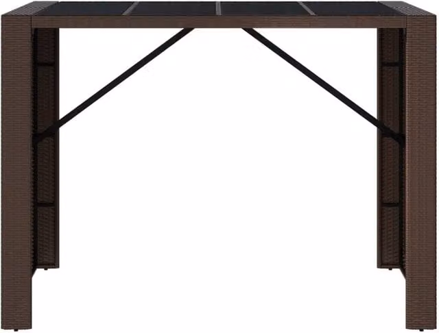 Berkfield Home Beautiful Bar Table with Glass Top in Brown Poly Rattan and Metal, W: 145 cm, D: 80 cm, H: 110 cm