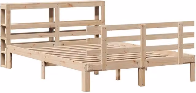 Berkfield Home Beautiful Bed Frame with Headboard in Beige Solid Pine Wood, W/D/H: 126 x 126 x 82 cm