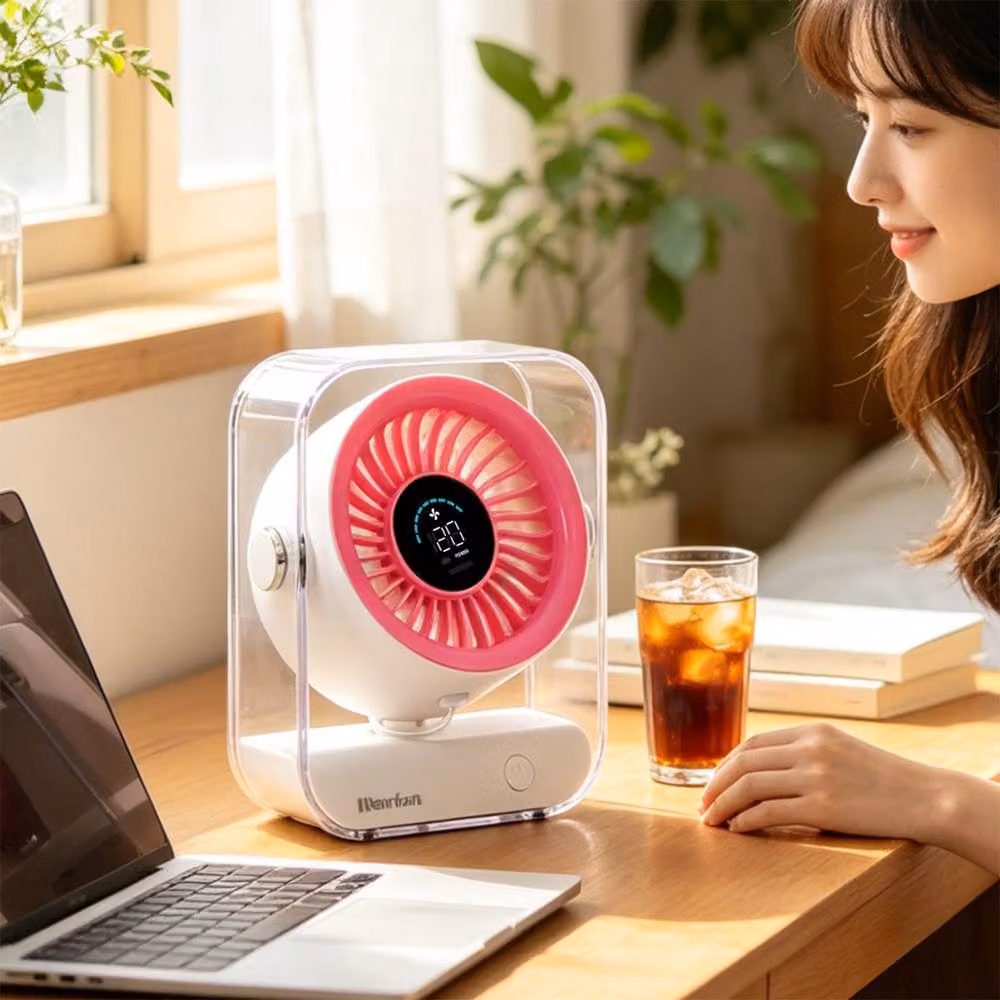 Quipulse Portable Rechargeable Desktop Cooling Fan with Digital Display, Pink – 2