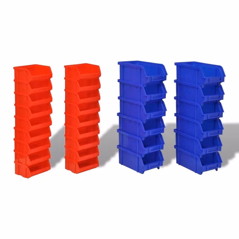 Berkfield Home 30 Piece Wall Mounted Plastic Garage Storage Bin Set in Blue and Red