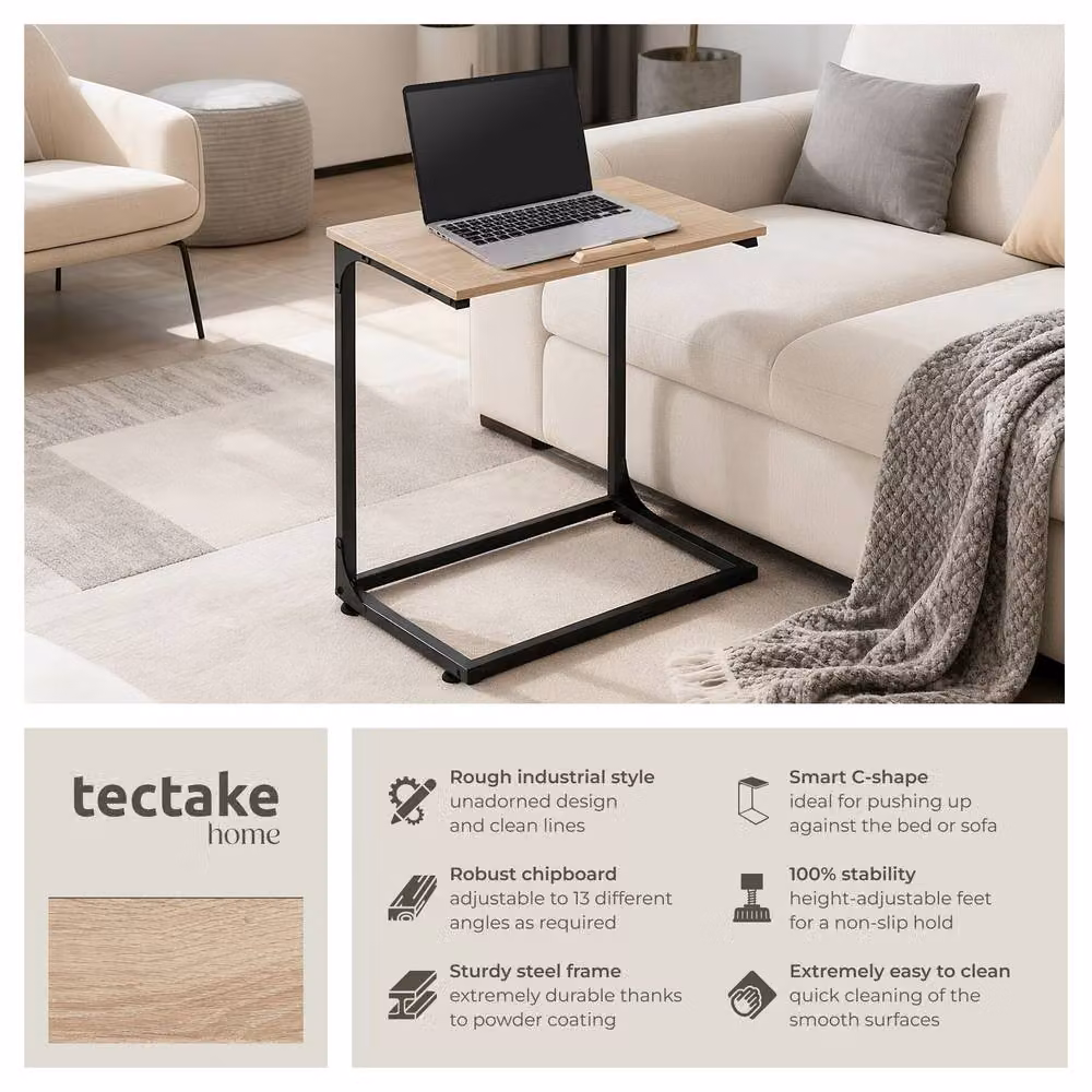 tectake Ruston Industrial Bedside Table in Light Oak and Brown – 2