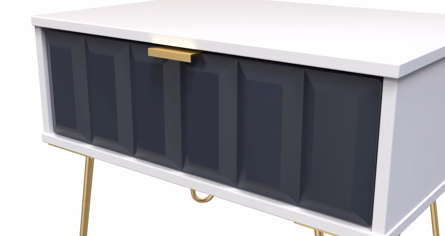 Ready Assembled 2 U Metro Wide Side Table with 1 Drawer in Dark Blue and Gold – 3