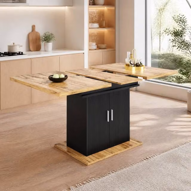 STILVORA Extendable Rectangular Dining Table with Storage in Black – 1