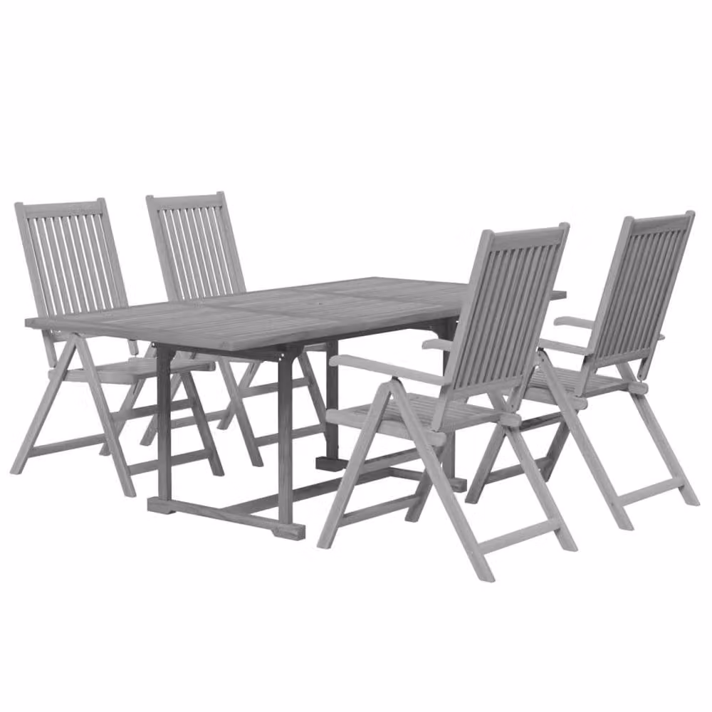 Berkfield Home 5 Piece Acacia Wood Garden Dining Set in Grey – 3