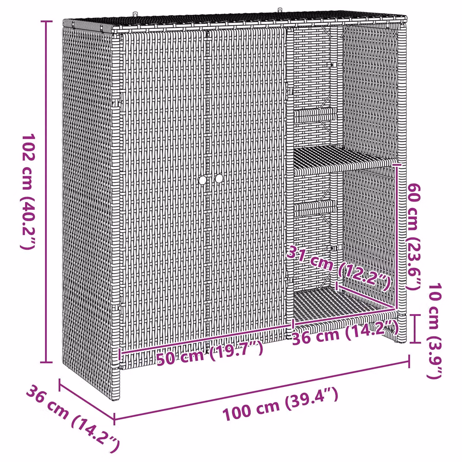 Berkfield Home Modern Black Rattan Storage Cabinet with Hinged Doors, W/D/H: 100 x 36 x 102 cm – 4