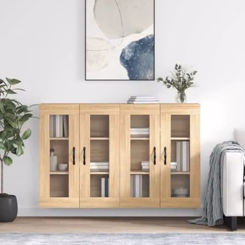 vidaXL Set of 2 Wall Mounted Cabinets with Glass Doors in Brown Sonoma Oak – 2