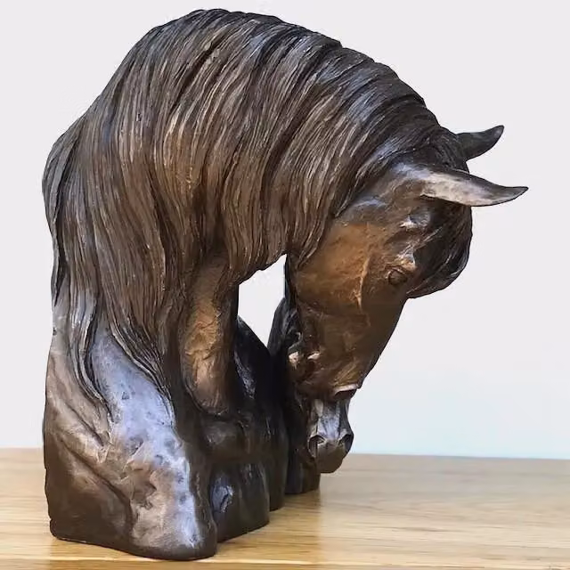 Animal Crackers Horse Mare and Foal Heads Sculpture in Solid Cold Cast Bronze by David Geenty, W/D/H: 17.5 x 14.0 x 17.5 cm – 2