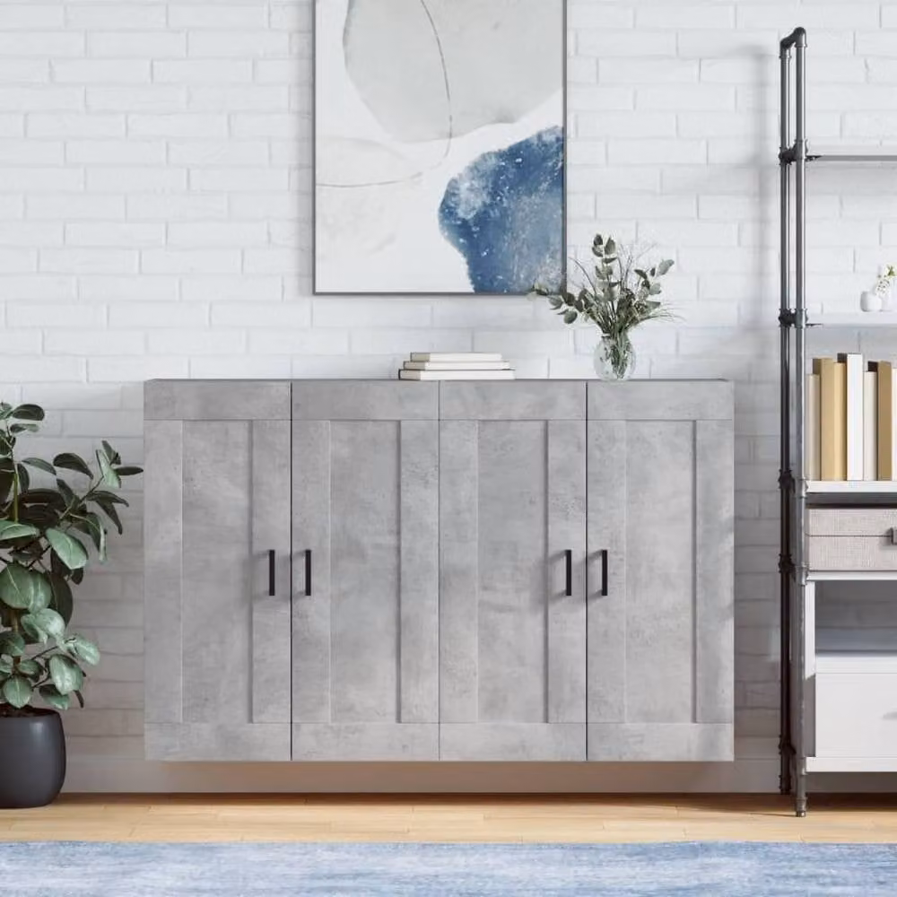 Berkfield Home Set of 2 Wall Mounted Cabinets in Concrete Grey Engineered Wood – 1