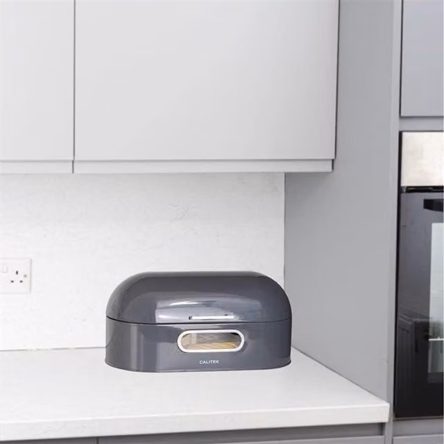 Calitek Retro Round Top Ventilated Carbon Steel Bread Bin in Grey