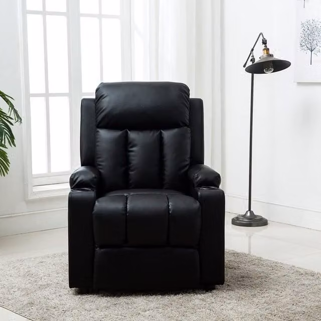 More4Homes Studio Black Synthetic Leather Manual Recliner Armchair with Drink Holders