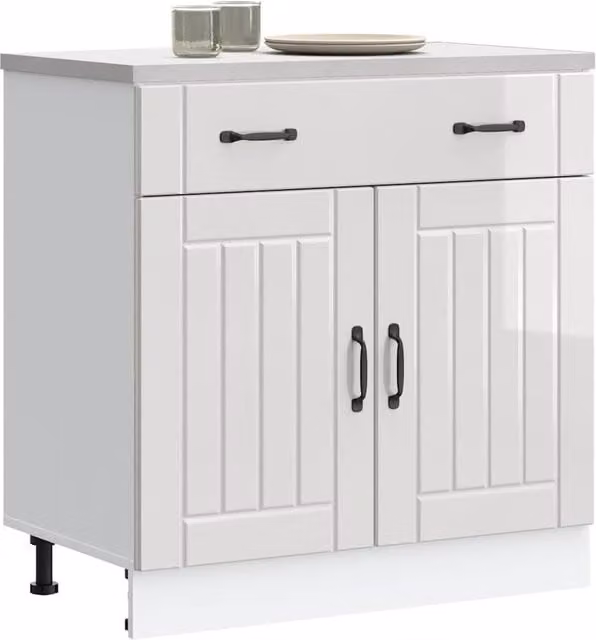 Berkfield Home Lucca High Gloss White Kitchen Base Cabinet in Engineered Wood