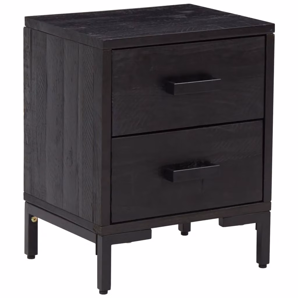 Berkfield Home Black Vintage Solid Pinewood Bedside Cabinet W/D/H: 36 x 30 x 45 cm – 2