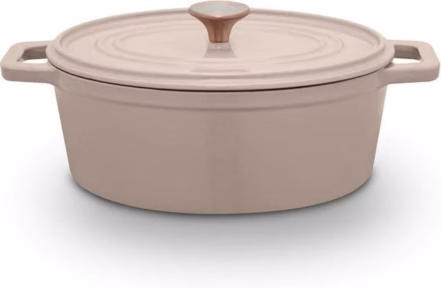 Barbary Oak Enamelled Cast Iron Oval Casserole, Beige, 29 cm