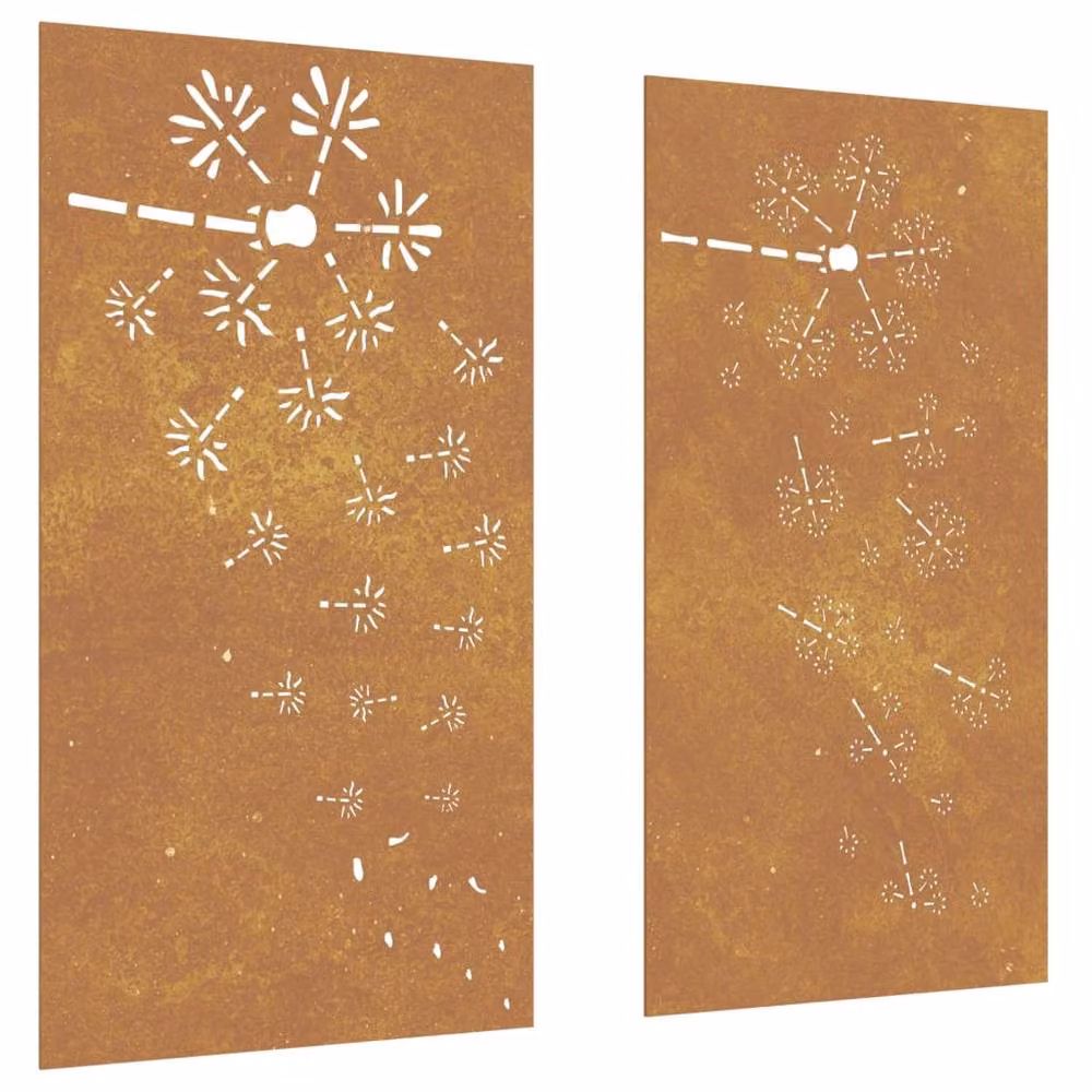 Berkfield Home Garden 2-Piece Brown Corten Steel Floral Wall Decorations, W/H: 105 x 55 cm – 2