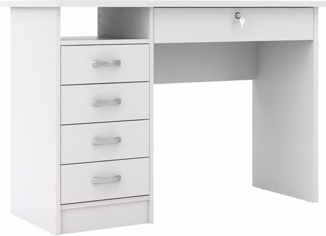 Furniture To Go Function Plus Modern Computer Desk with 5 Drawers in White