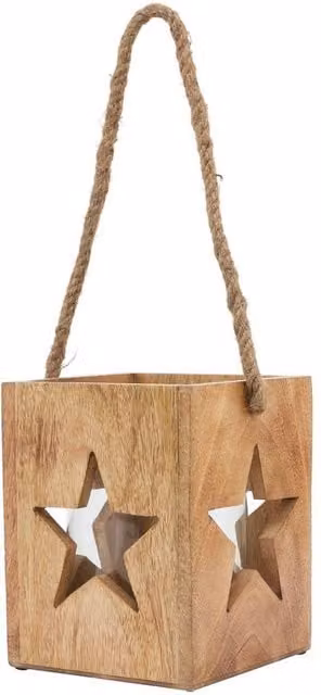 Hill Interiors Wooden Star Tealight Holder in Brown, W/D/H: 16 x 19 x 19 cm