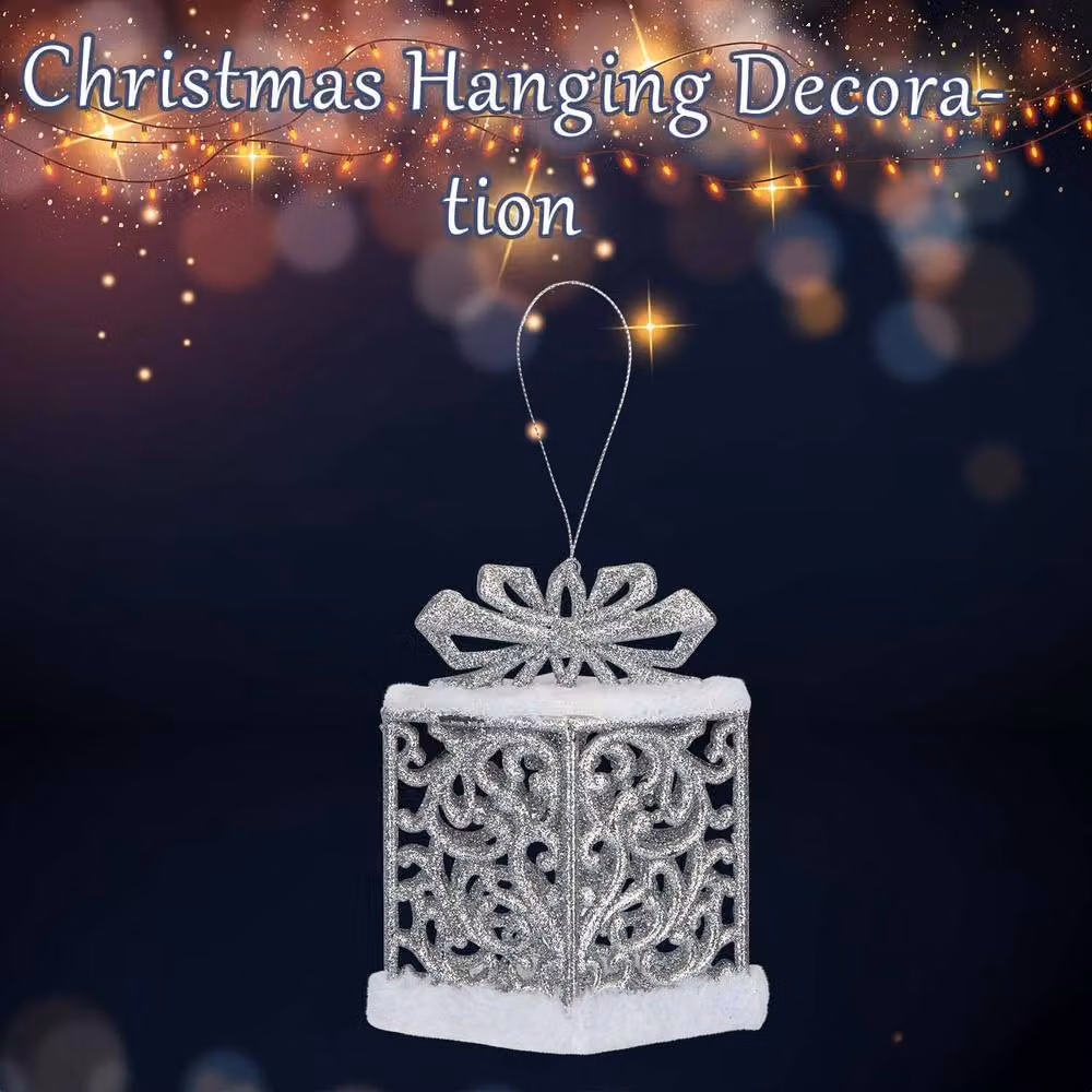 VFM e-Store Silver Geometric Gift Box Hanging Christmas Decoration, W: 13 cm, H: 12 cm – 2