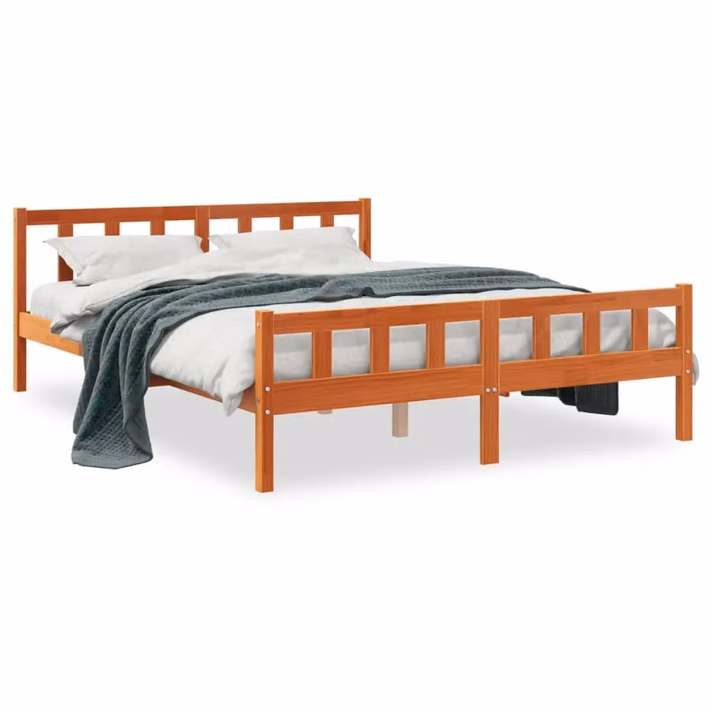 Berkfield Home King Size Solid Wood Pine Bed Frame with Headboard, Wax Brown, W: 150 cm, D: 200 cm – 2