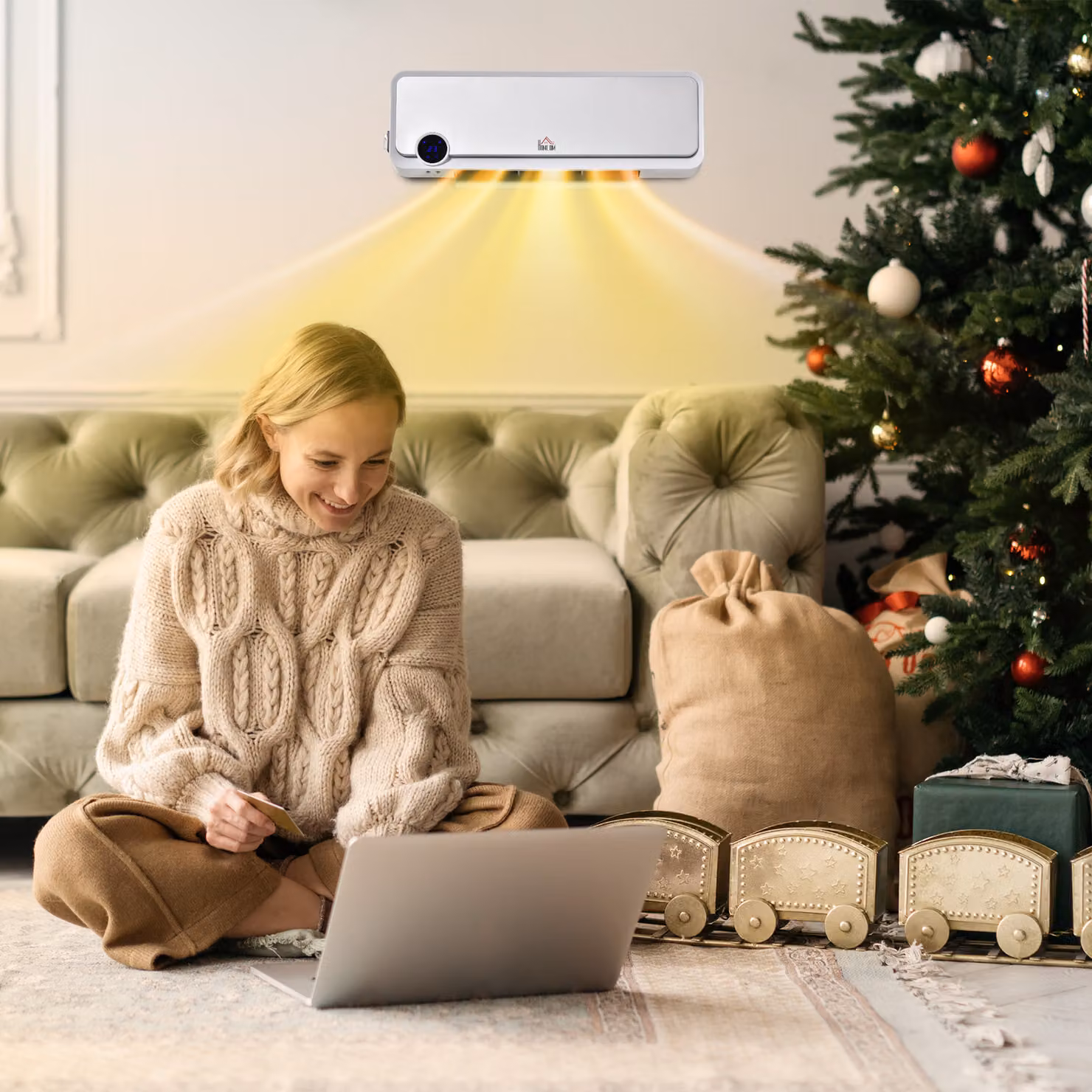 HOMCOM White Wall Mounted Ceramic Fan Heater with Remote Control and Thermostat, 2000W – 2