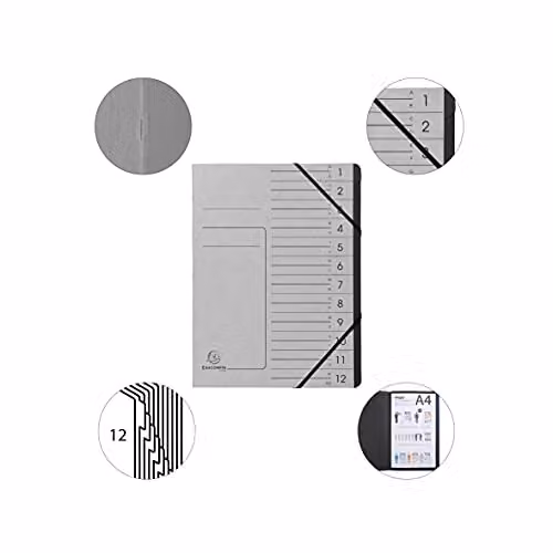 Exacompta Grey Stapled Spine Multipart File with 12 Tabbed Sections for A4 Documents – 3