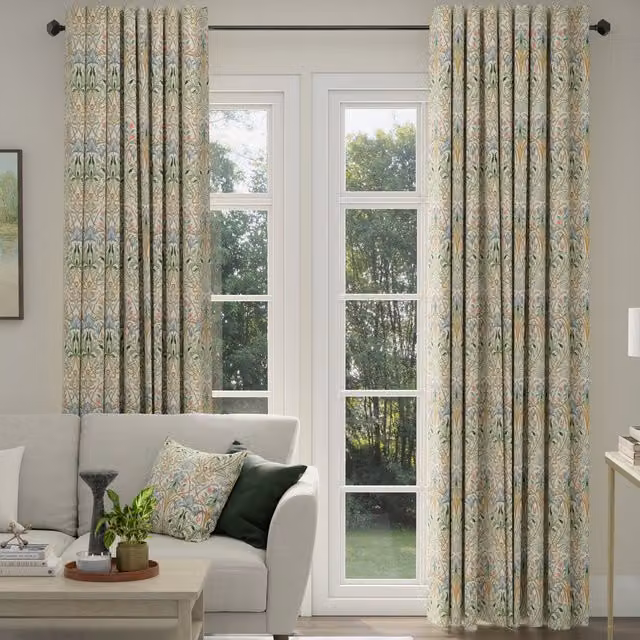 ANTE DECOR Alexandra Made To Measure Woven Jacquard Blackout Curtains in Blue and Green with Floral Design