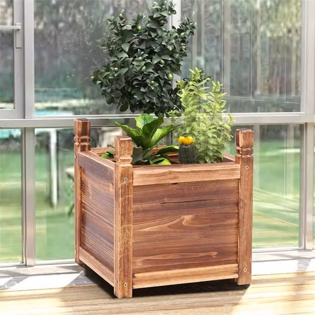 EONLION Brown Wooden Raised Garden Bed for Vegetables, Herbs and Flowers, W/D/H: 100 x 38 x 30 cm