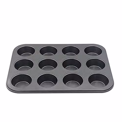 KAV Non Stick Carbon Steel 12 Cup Muffin Tray Mould in Black, Pack of 2, W/D/H: 33 x 26.5 x 3 cm – 2