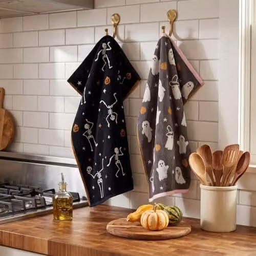 Allure Bath Fashions Luxury Halloween Hand Towels, 100% Cotton, Black, Pack of 2 – 7