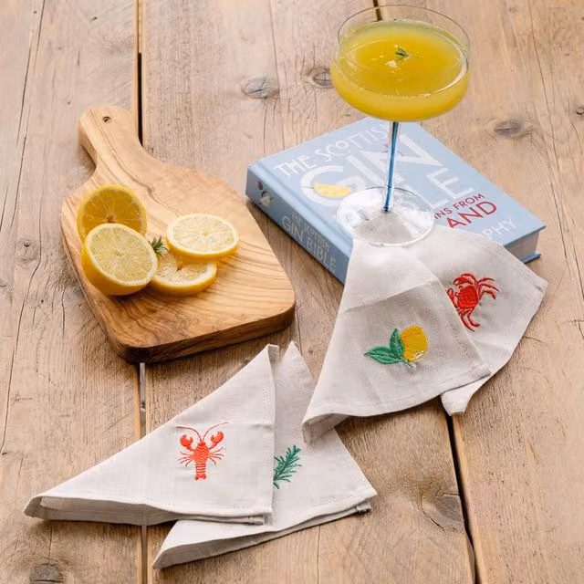 Selbrae House Assorted Coastal Maritime Linen Cocktail Napkins in Beige, Set of 4