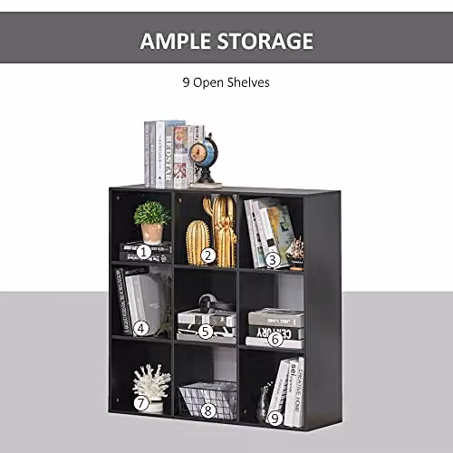 HOMCOM 3-Tier 9-Cube Storage Cabinet and Bookshelf in Black – 5