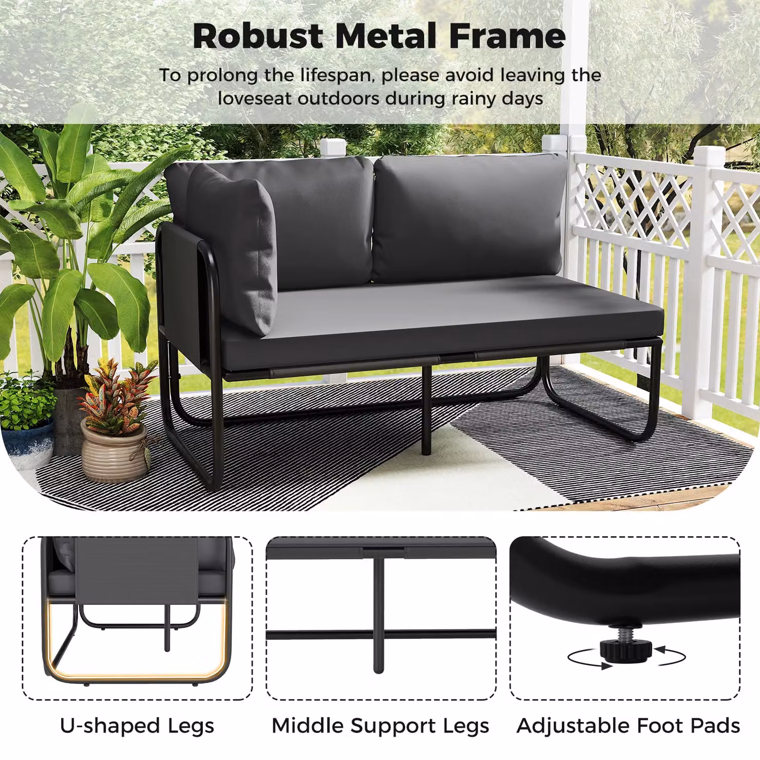 Gymax 2-Seater Garden Sofa Loveseat with Upholstered Cushions in Grey – 7