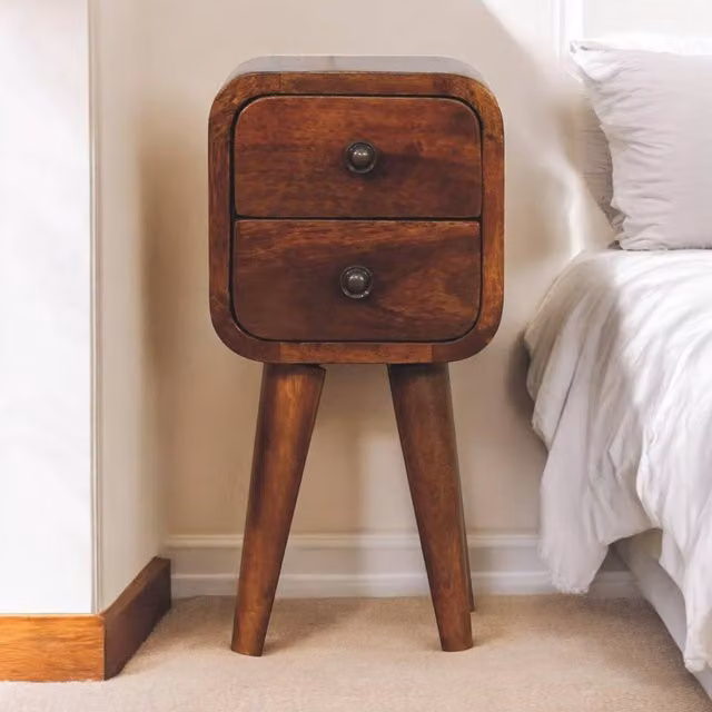Artisan Furniture Mango Wood Extra Mini Curved Bedside Table in Brown