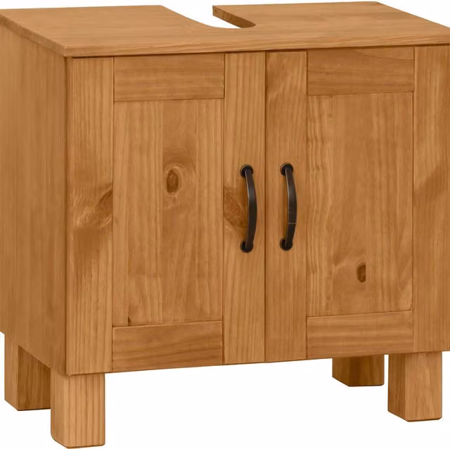 Atlas Sink Cabinet with 2 Hinged Doors in Stain Wax Brown and Yellow